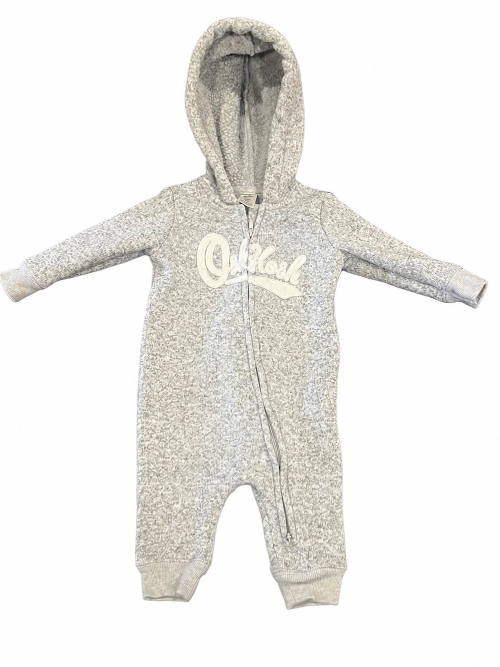 OshKosh B'gosh Gray Hooded Baby One-Piece Sweater Romper 6 months